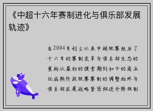 《中超十六年赛制进化与俱乐部发展轨迹》